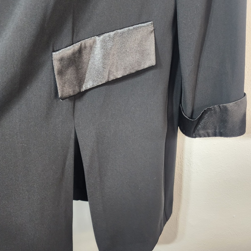 Dana Kay Blazer Jacket 14 Black Vintage Goth Cutout Satin Trim Longline - Picture 13 of 14